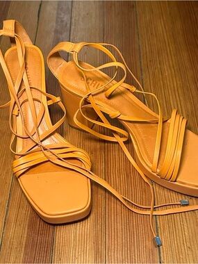 SCHUTZ Orange Strappy Block Heel Sandals